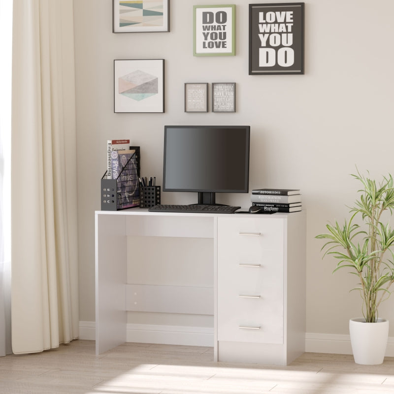 White High Gloss Computer Desk with Drawers