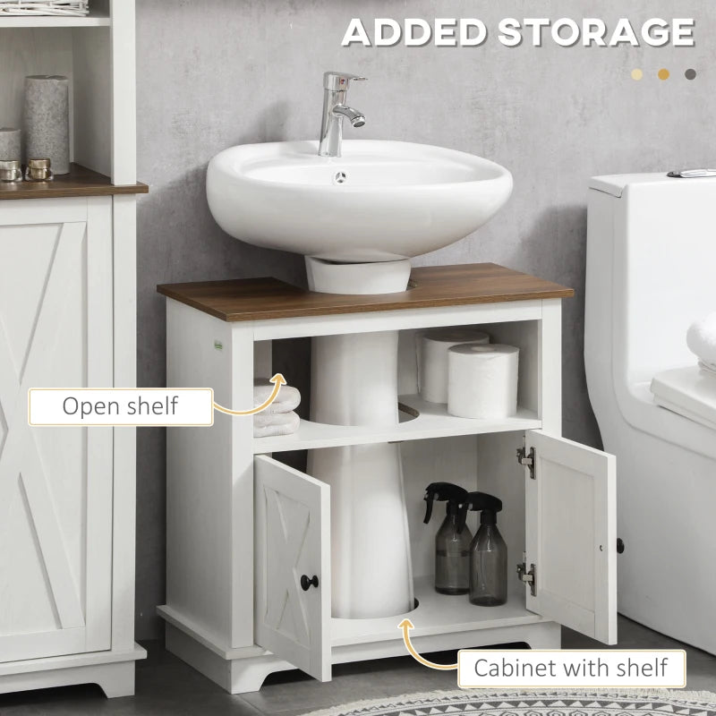 White Bathroom Vanity Cabinet with Double Doors and Shelves, 60x30x60cm