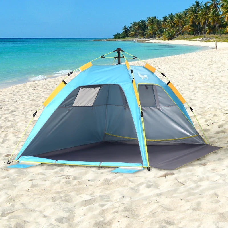 Light Blue 2-Person Pop-up Beach Tent Sun Shelter with Windows and Doors