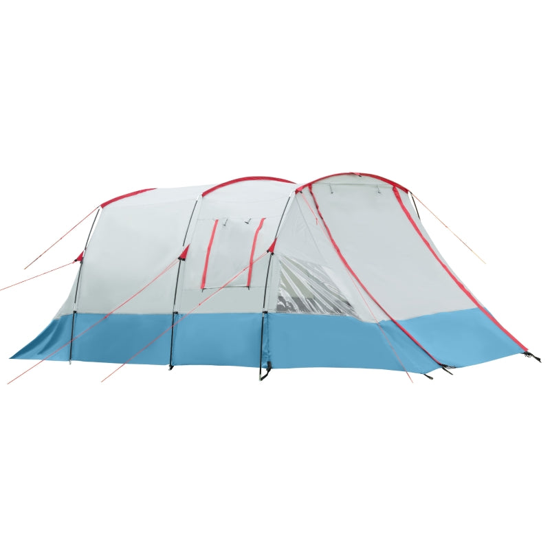 Blue 6-8 Person Tunnel Camping Tent with Bedroom, Living Room, 3 Doors