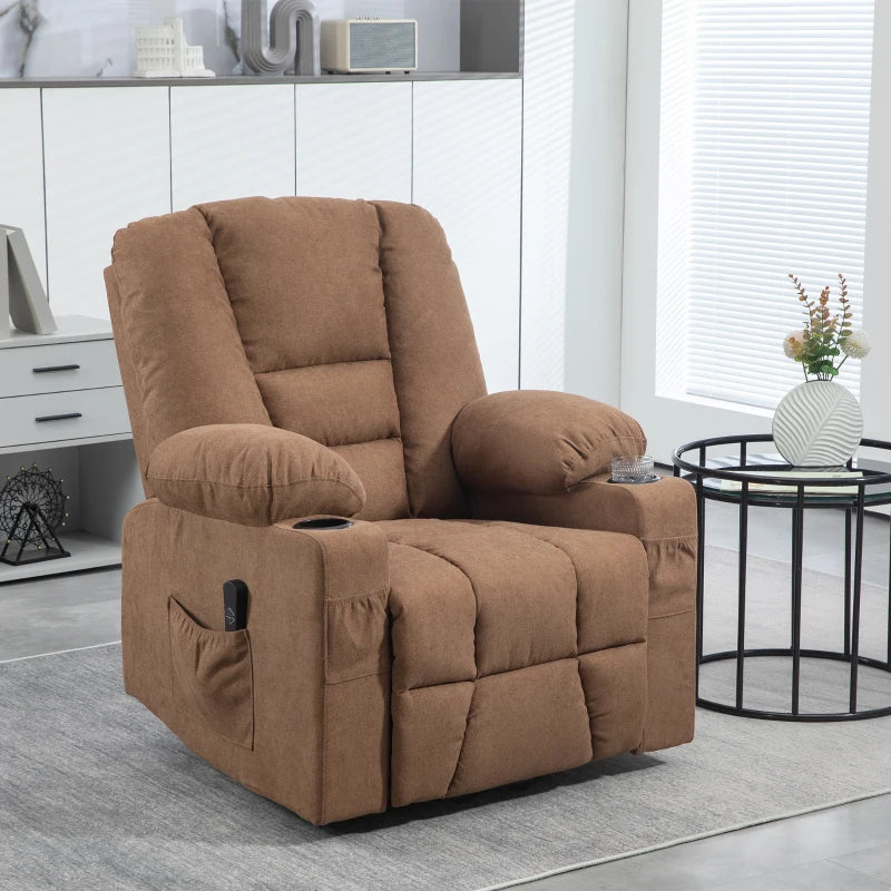 Brown Fabric Upholstered Elderly Lift Chair with Remote Control