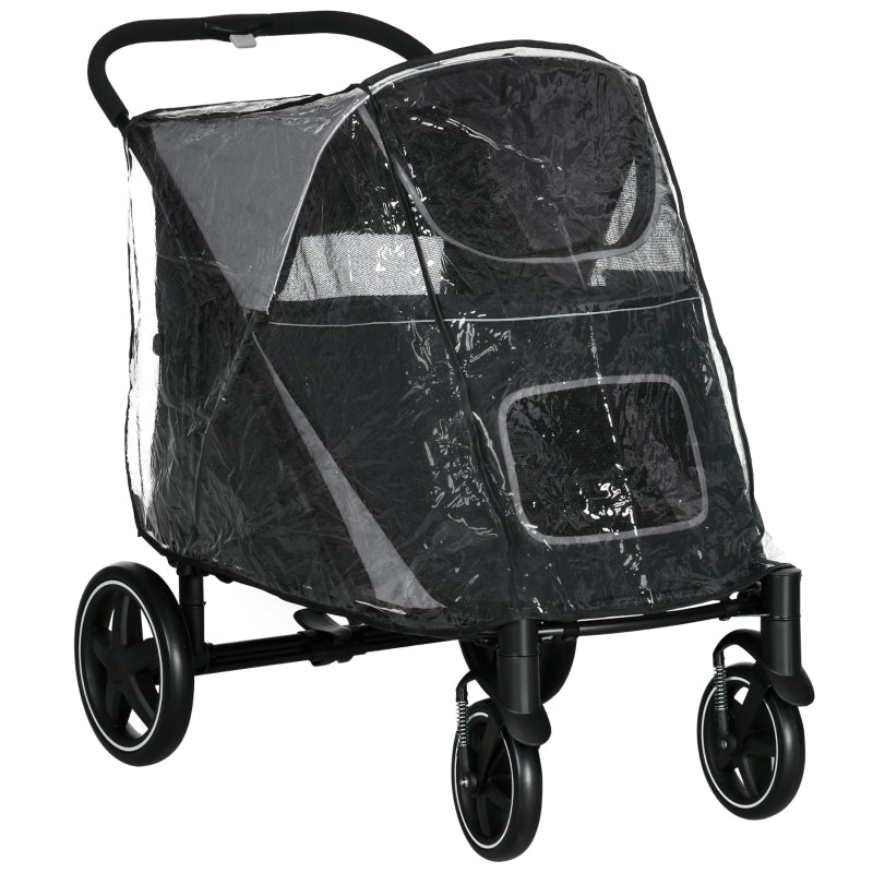 Black Pet Stroller with Rain Cover for Medium and Large Dogs