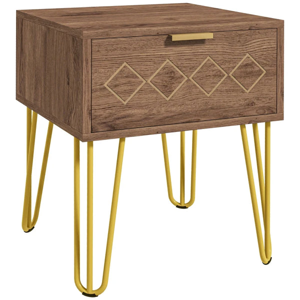 Modern Wooden Nightstand with Gold Metal Legs, White