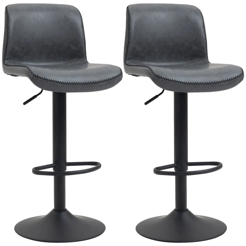 Dark Grey Adjustable Swivel Bar Stool Set of 2 for Kitchen and Home