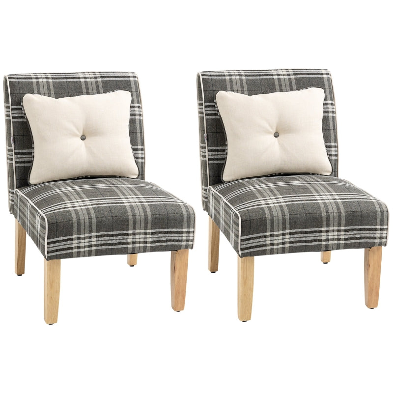 Grey Patterned Upholstered Dining Chairs Set of 2 with Throw Pillows