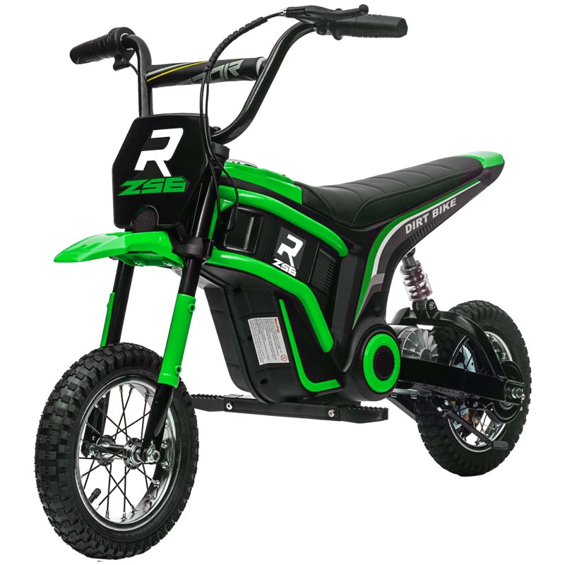 Green Electric Motorbike with Music & Horn, 12" Tyres, 16km/h Speed