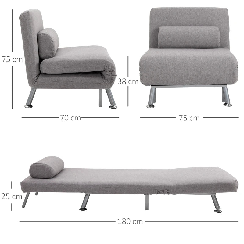 Grey Adjustable Back Futon Chair