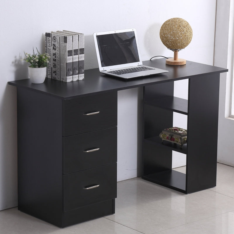 Black Computer Desk with Storage Shelves and Drawers