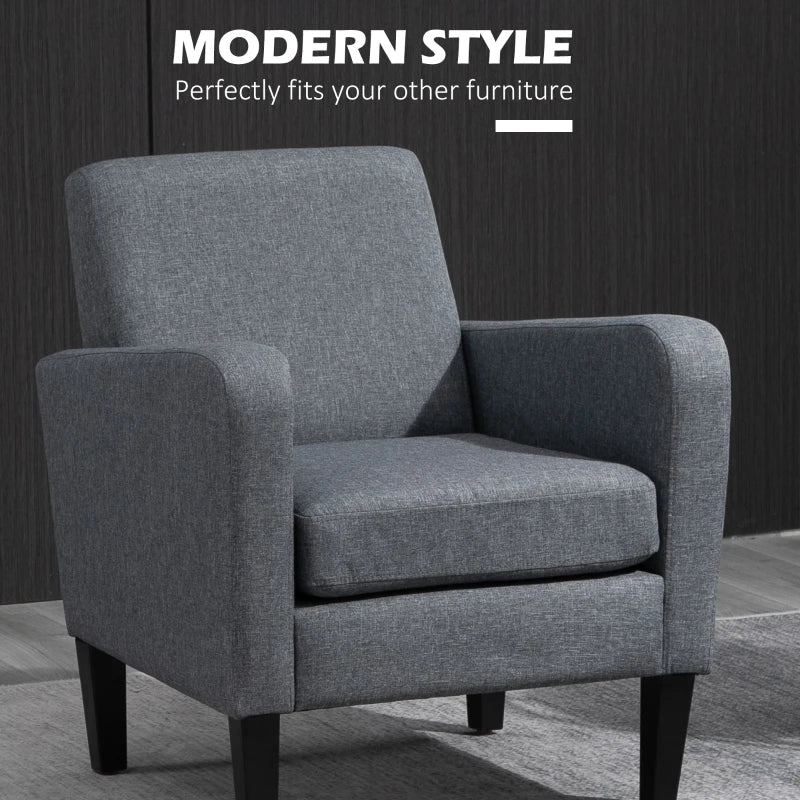 Grey Modern Accent Chair with Rubber Wood Legs for Living Room, Bedroom