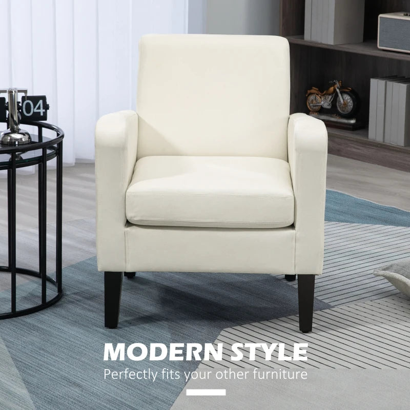 Modern Cream White Accent Chair with Rubber Wood Legs