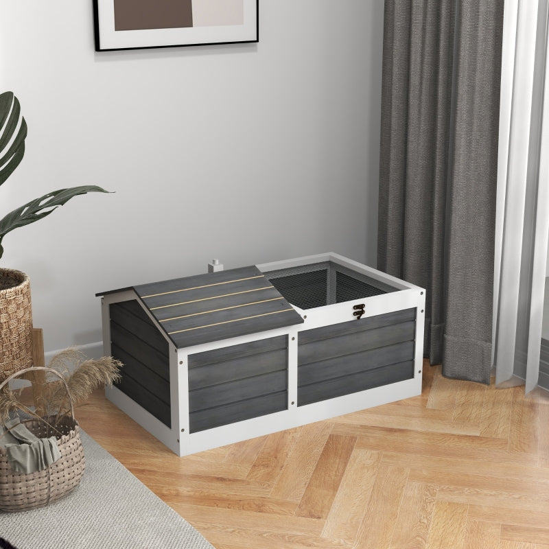 Grey Wooden Tortoise Shelter with Hide Den and Run