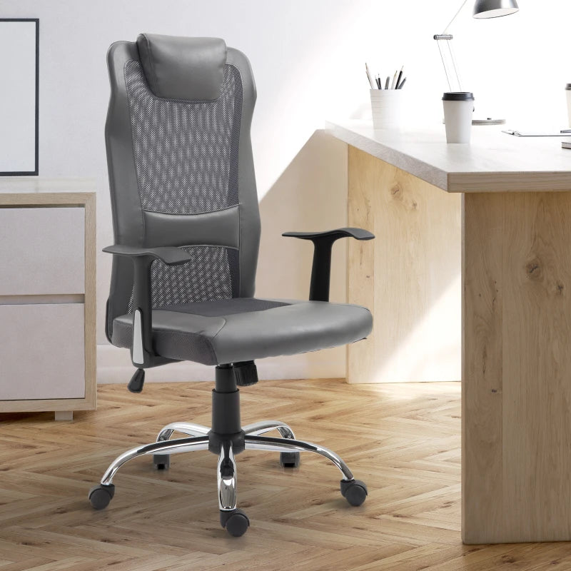 Grey Mesh & PU Leather Office Swivel Chair with Adjustable Height