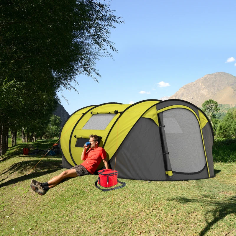 Yellow 4-5 Person Pop-up Waterproof Camping Tent with Windows