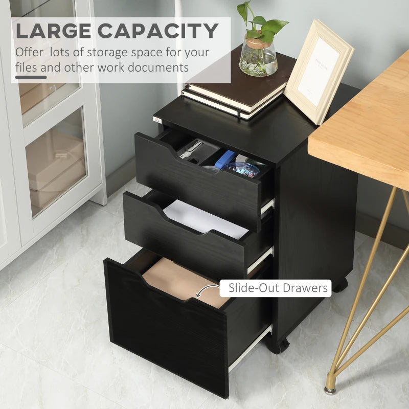 Black 3-Drawer Rolling Storage Cabinet for Home Office