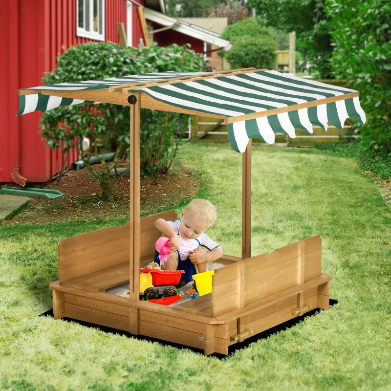 Adjustable Canopy Wooden Sandpit - Light Brown