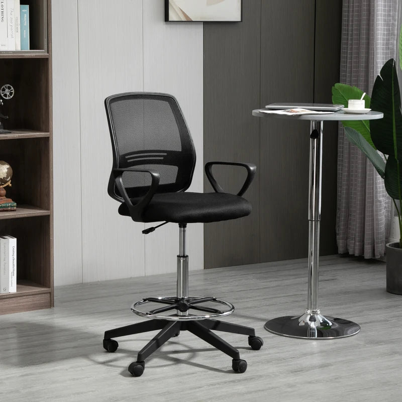Black Mesh Drafting Chair with Adjustable Height and Footrest