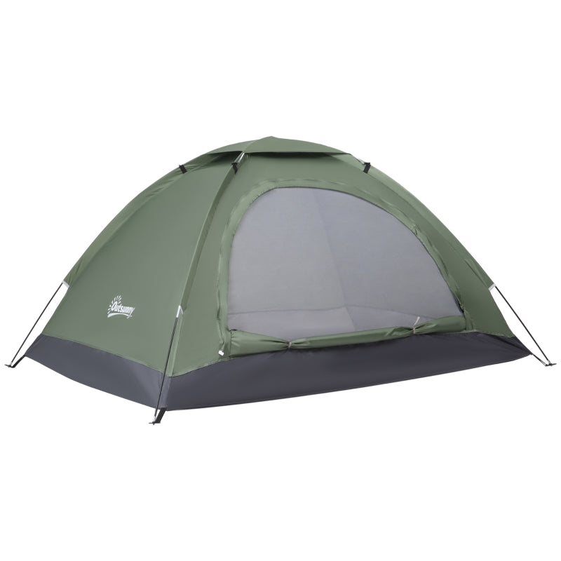 Camouflage 2-Person Camping Tent with Zipped Doors, Storage Pocket - Dark Green