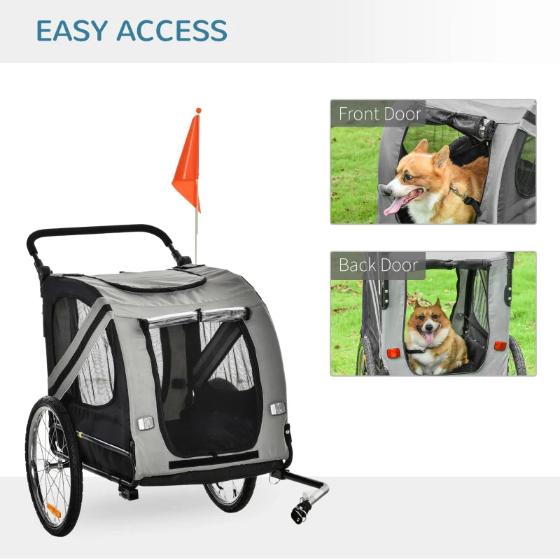 Grey Pet Bike Trailer Stroller with Reflectors