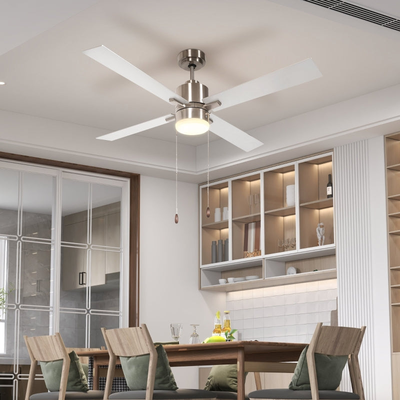 Silver & Natural Tone LED Ceiling Fan with Reversible Blades