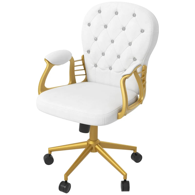 Adjustable Cream White Office Chair with Button Tufted Design