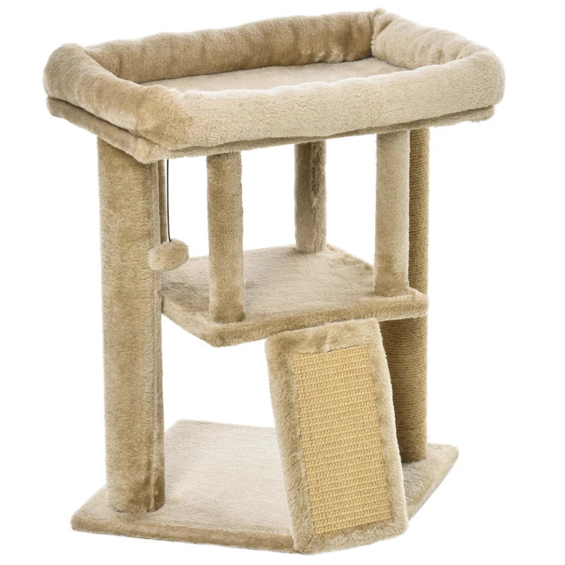 Brown Cat Tree Tower with Scratching Post and Toy Ball