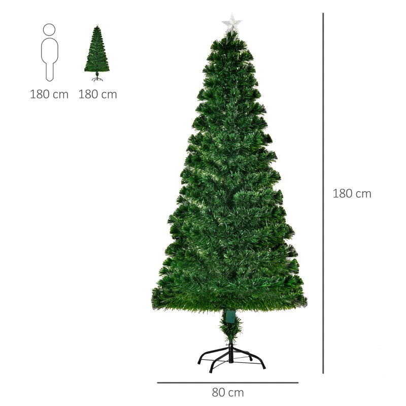 6FT Pre-Lit Fiber Optic Christmas Tree with Star Topper, 6 Color LED Lights