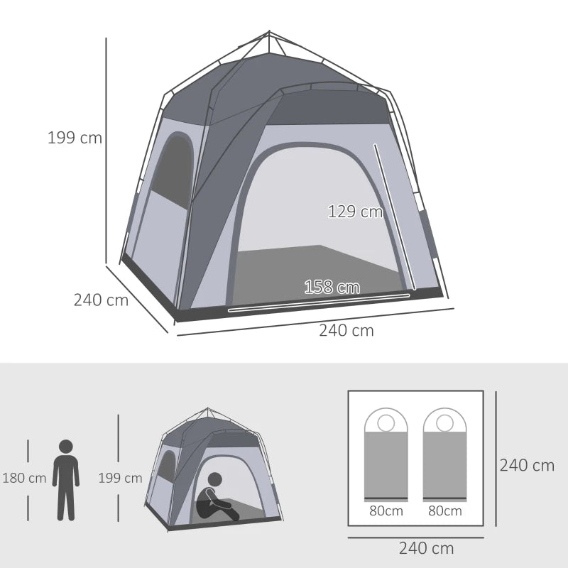 4-Person Light Grey Pop-Up Camping Tent