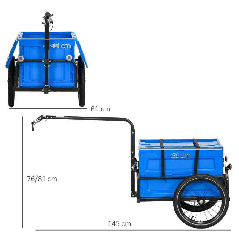 Blue Bike Cargo Trailer with 65L Foldable Storage Box and Reflectors