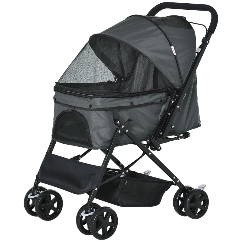 Foldable Pet Stroller with Reversible Handle - Blue