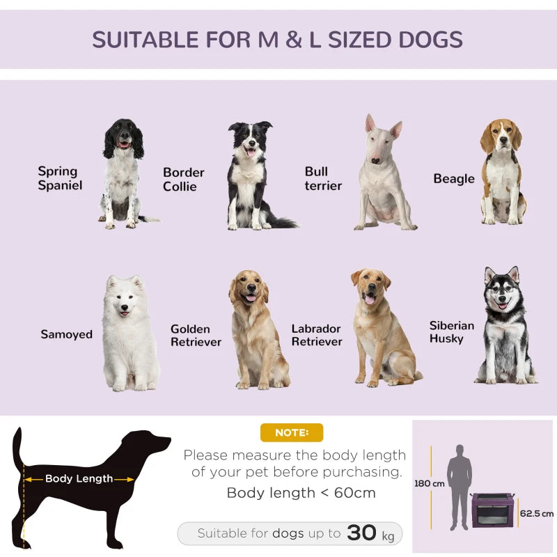 Purple Pet Carrier Bag with Cushion for Medium to Large Dogs - 90cm