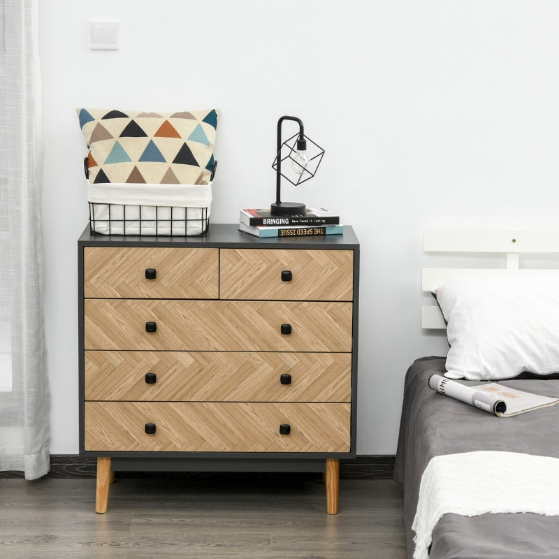 5-Drawer Grey Storage Cabinet with Metal Handles