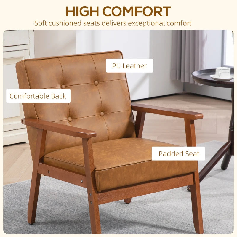 Brown Retro-Style Accent Chair with Faux Leather Seat