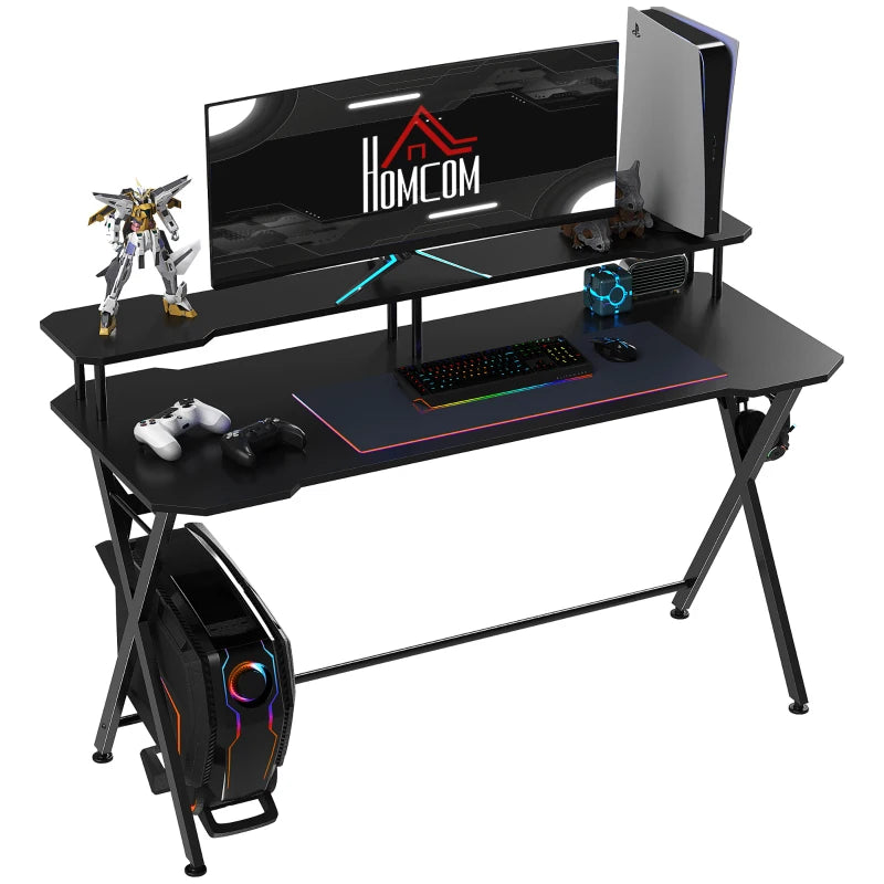 Black Gaming Desk with Headphone Hook - Adjustable Feet - 140 x 60cm