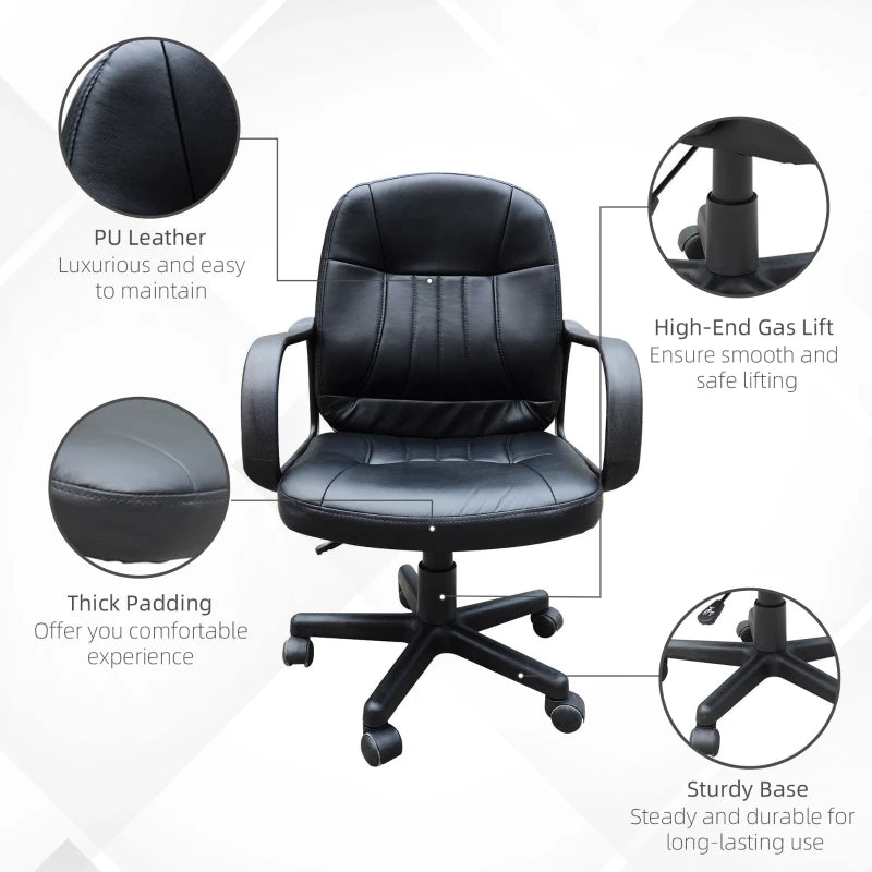 Black Swivel Office Chair - PU Leather Desk Gaming Seater