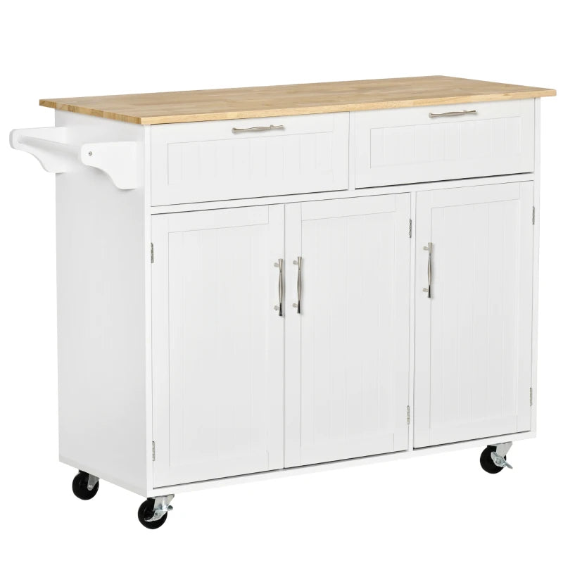 White Kitchen Island Cart with Storage Drawers and Cabinets