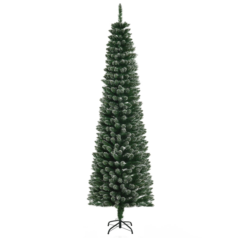 6FT Snow-Dipped Green Christmas Pencil Tree with Foldable Stand