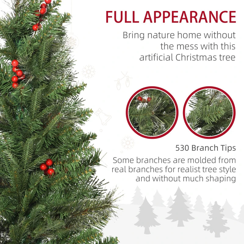 6ft Green Artificial Christmas Tree with Realistic Branches and Red Berries