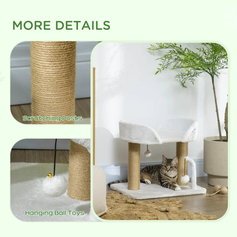 White 42cm Cat Tree with Toy Balls and Jute Scratching Post