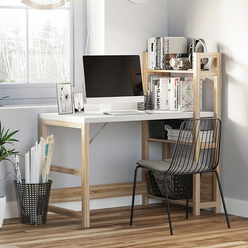 White and Oak 3-Tier Storage Computer Desk - 120cm Writing Table