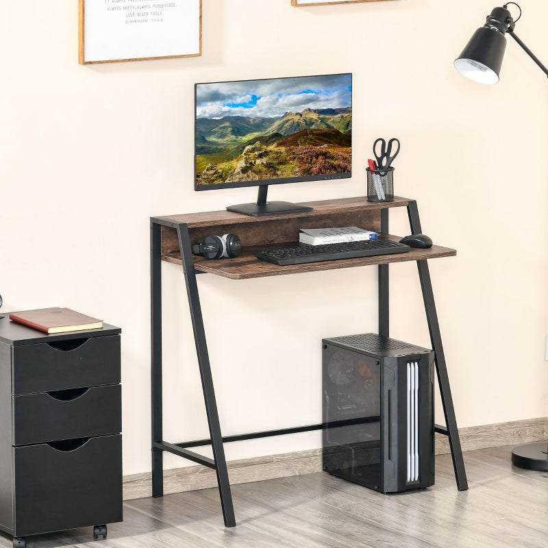 Rustic Brown Home Office Writing Desk with Storage Shelf 84x45cm