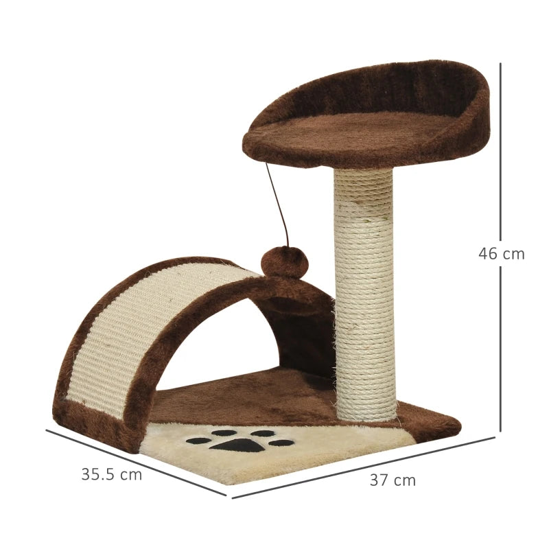 Brown Cat Tree Scratching Post with Hanging Ball