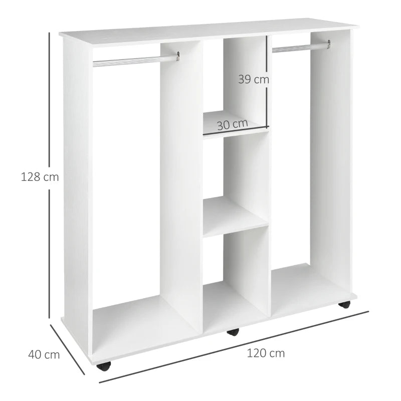 Double Mobile Wardrobe Organizer with 6 Wheels - White