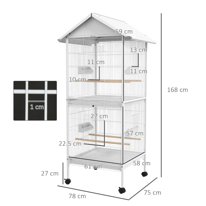 White Bird Cage with Stand, Perches & Wheels - Large Parrot Cage for Small Birds