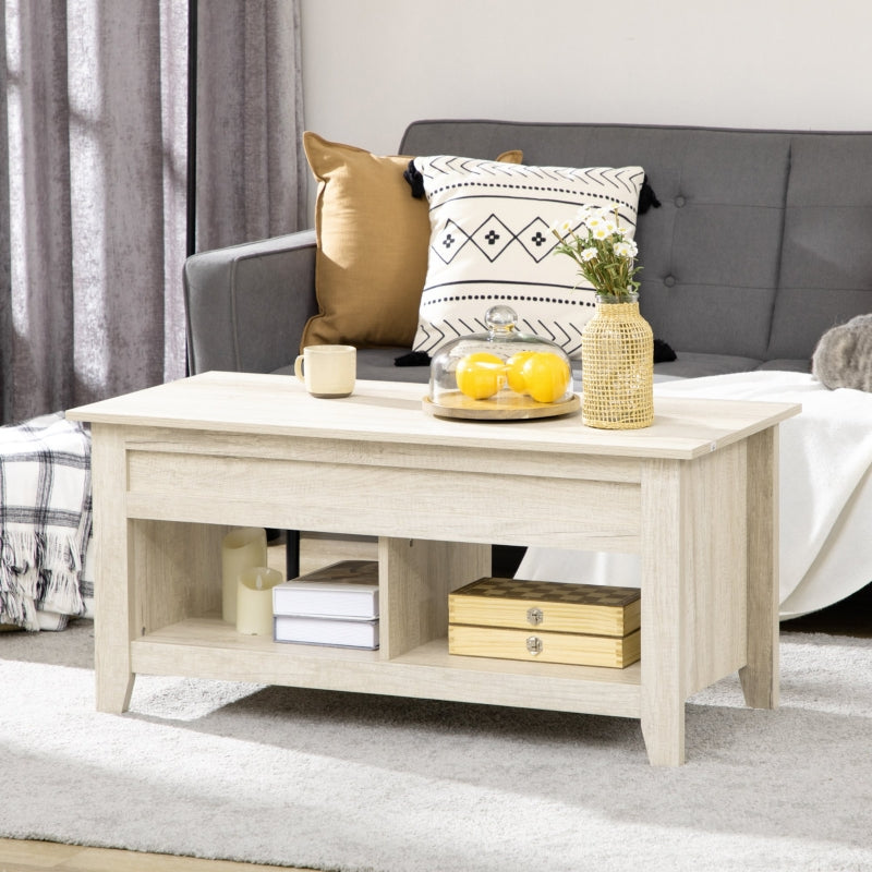 Oak Lift Top Coffee Table with Hidden Storage - Living Room Center Table