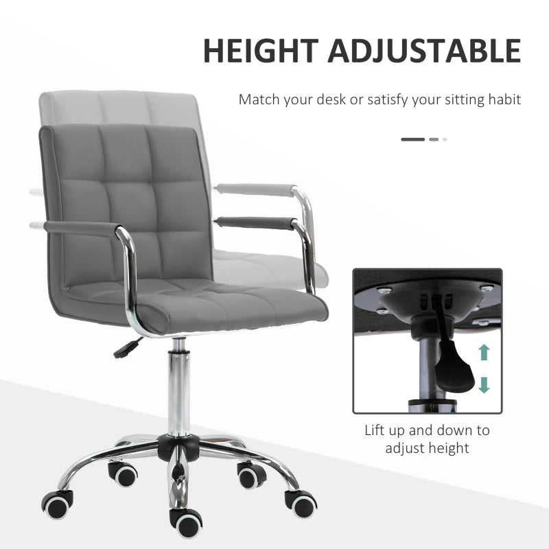 Grey PU Leather Office Desk Chair with Swivel Wheels