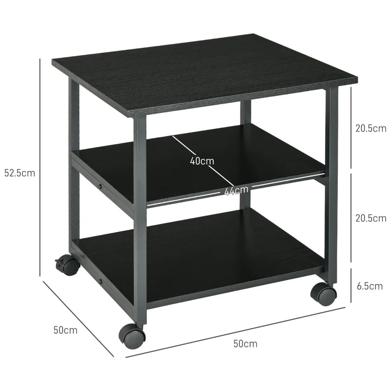 Black 3-Tier Steel Printer Stand with Wheels