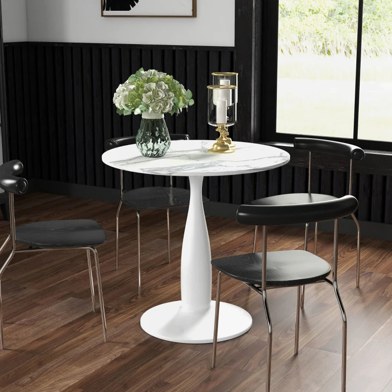 Compact Round Dining Table with Steel Base, Non-slip Foot Pad - White/Grey