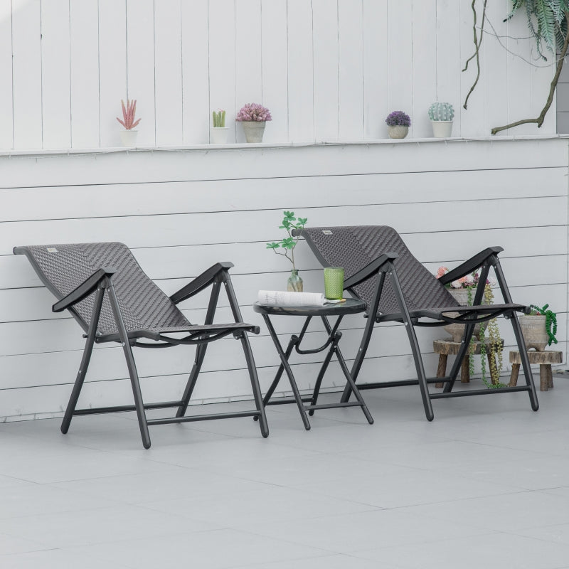 Brown Folding Garden Chairs with Adjustable Backs - Set of 2