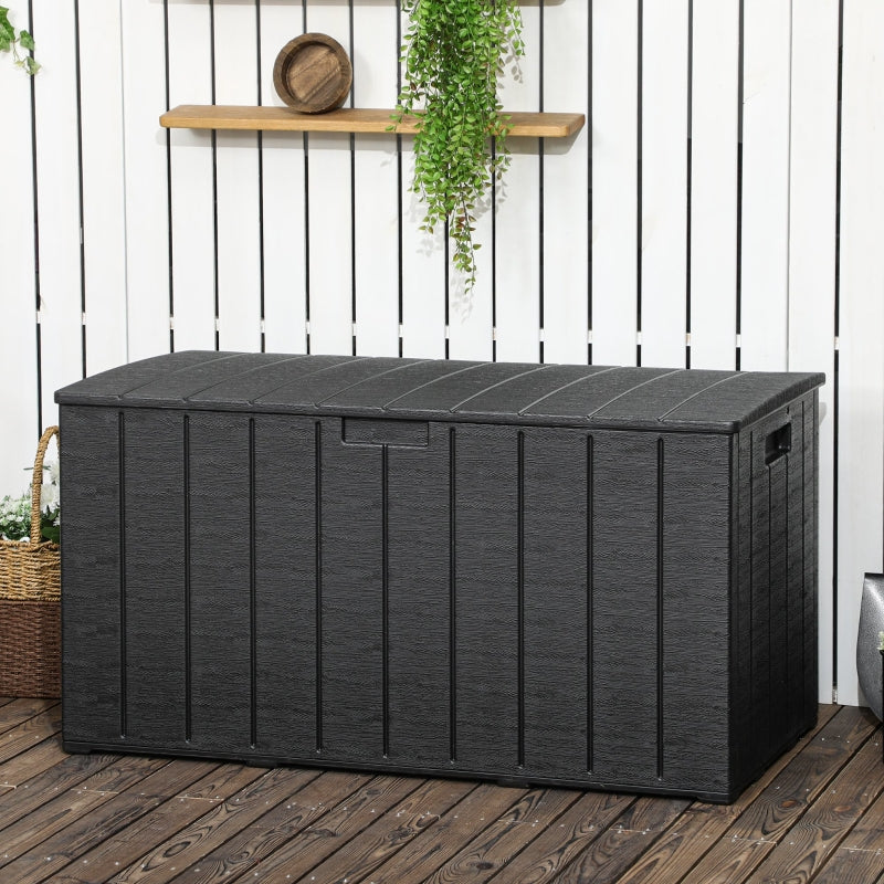Black Outdoor Garden Storage Box with Wheels - Heavy Duty Water-resistant Container