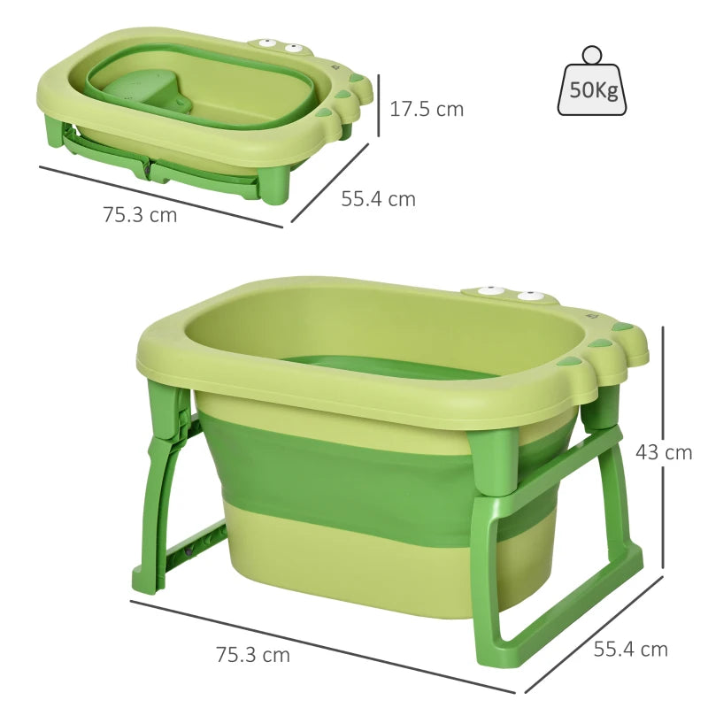 Foldable Green Baby Bathtub Set with Stool
